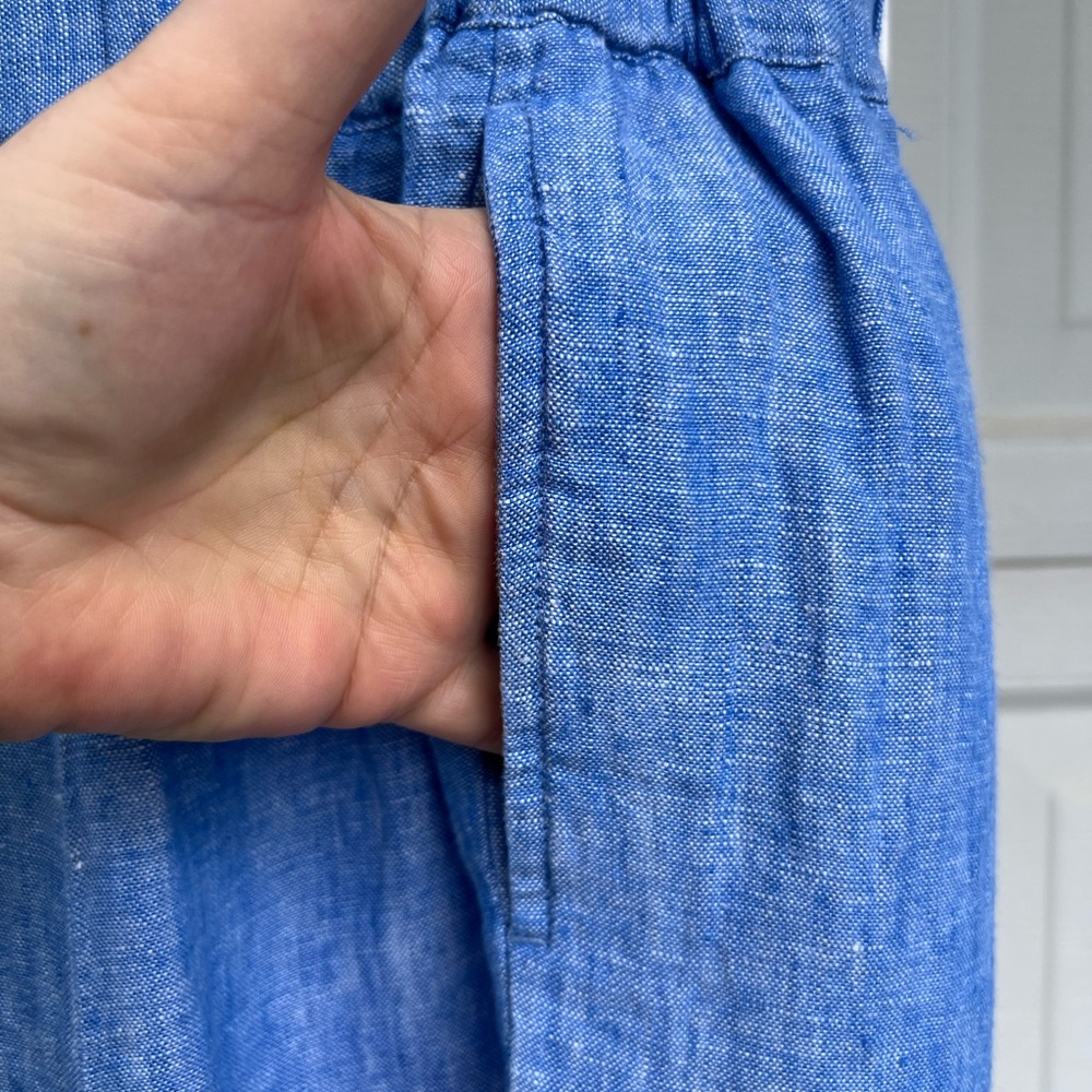 NWT Talbots Warm Weather Workhorse! Blue Linen Elastic Waist Pants Side Pockets - Picture 3 of 5